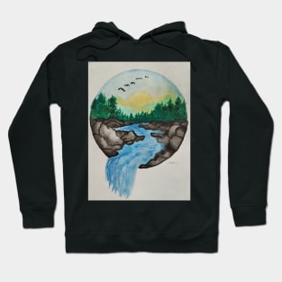 A flock of birds flying high above falling water Hoodie